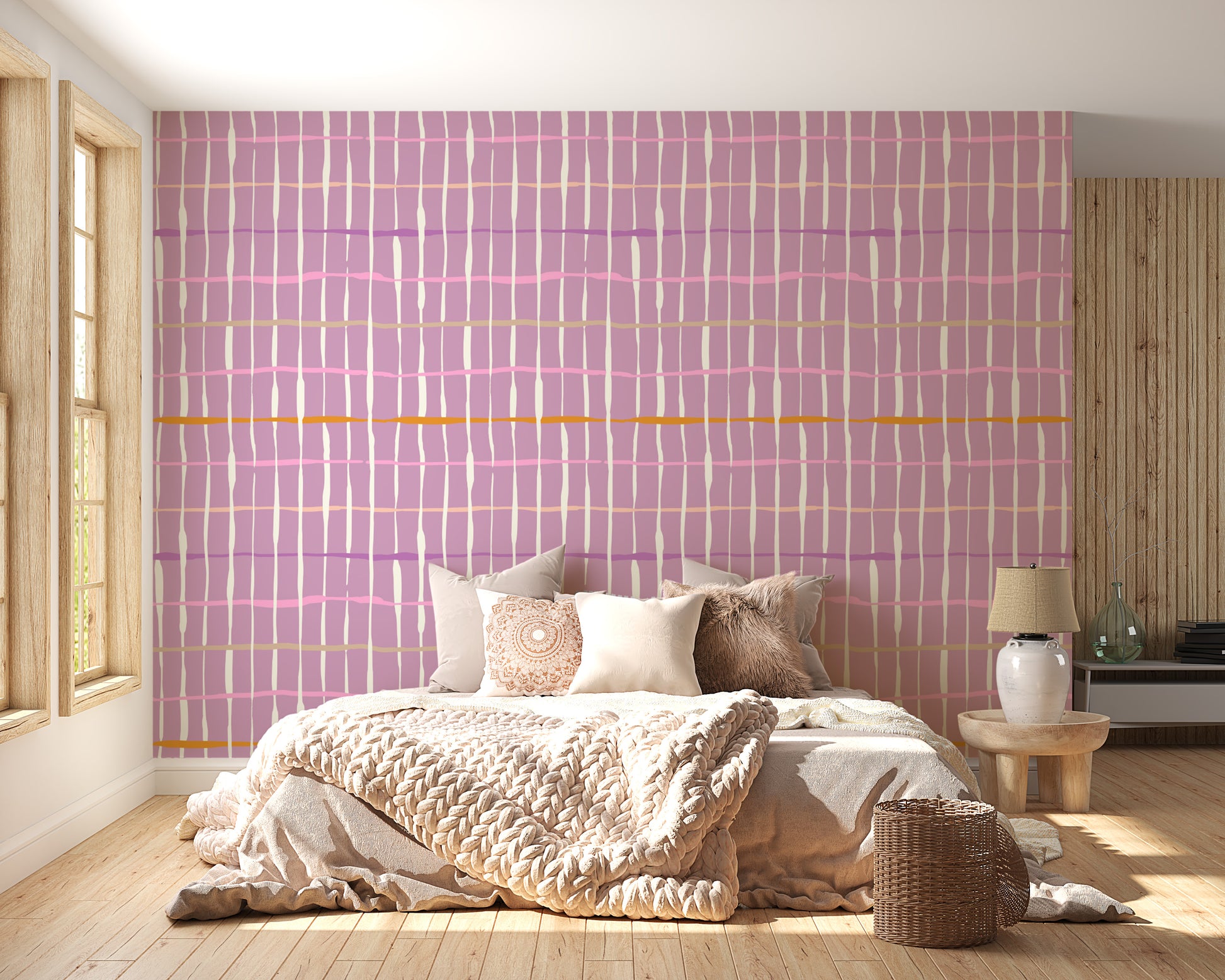 Bold handdrawn lines wallpaper in retro purple style
