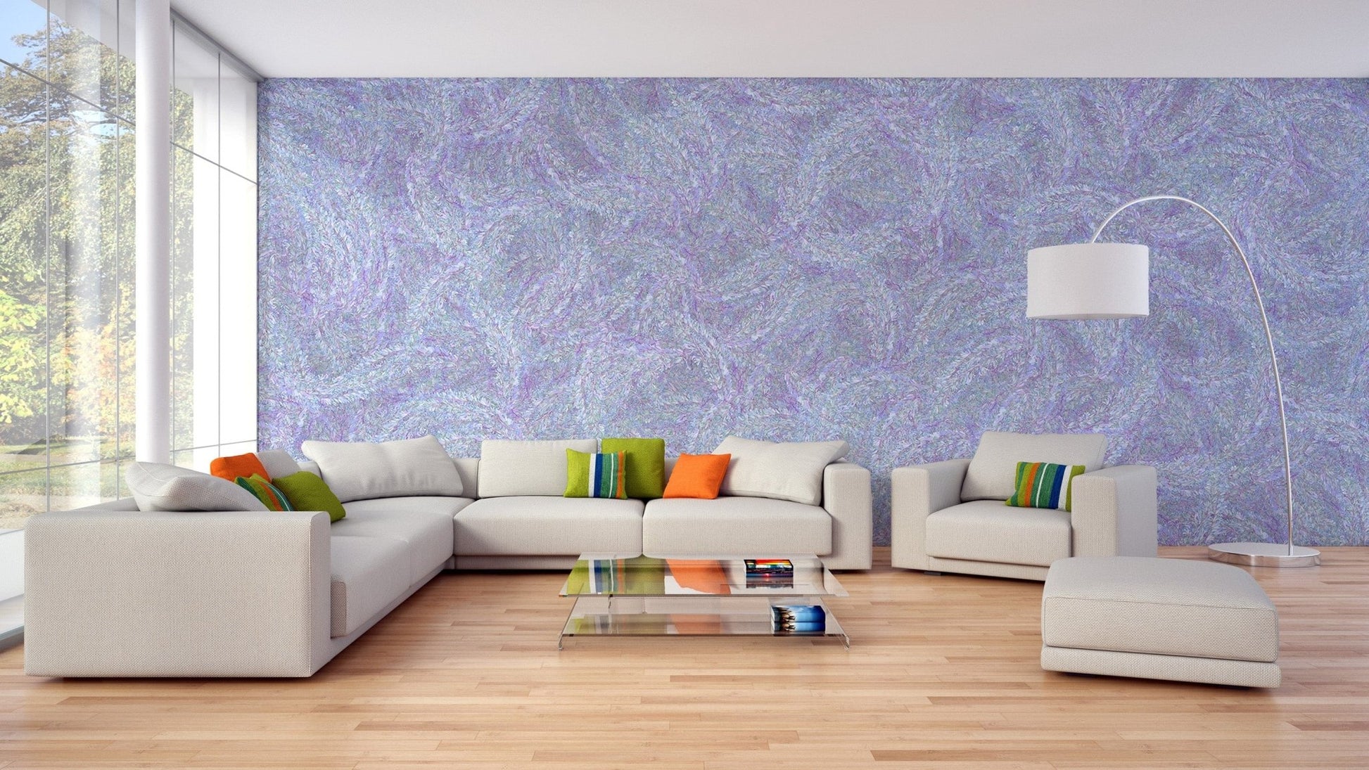 Watercolor purple flowers mural for walls
