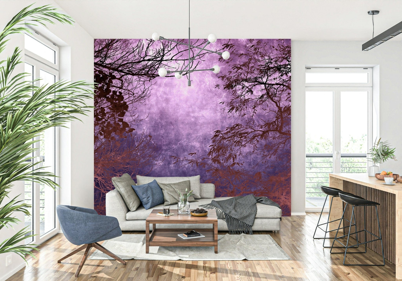 Purple Woods wallpaper for walls mystic violet texture.