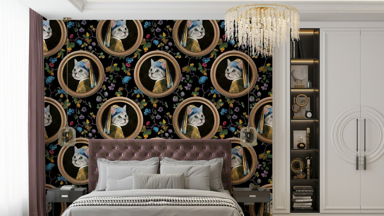 Scene in the style of a Johannes Vermeer painting.

