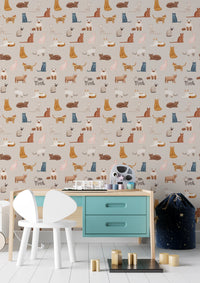 Play area with Purrfectly Pawsome Cats wallpaper and playful cat pattern, GD8130