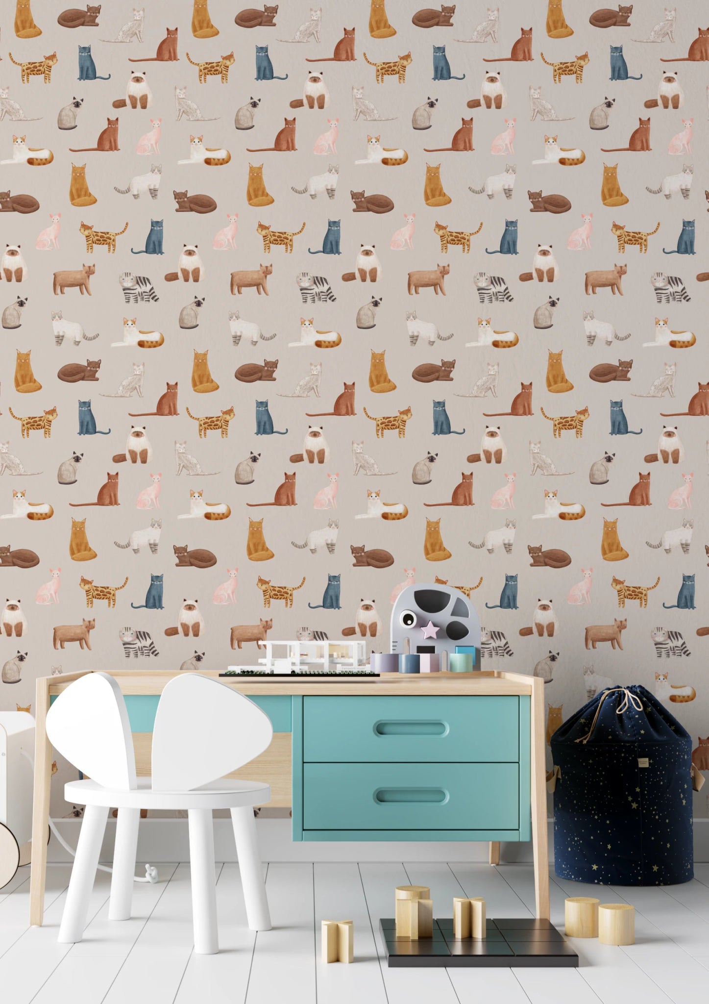 Play area with Purrfectly Pawsome Cats wallpaper and playful cat pattern, GD8130