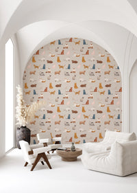 Hallway wall with Purrfectly Pawsome Cats wallpaper and soft cat artwork, GD8130