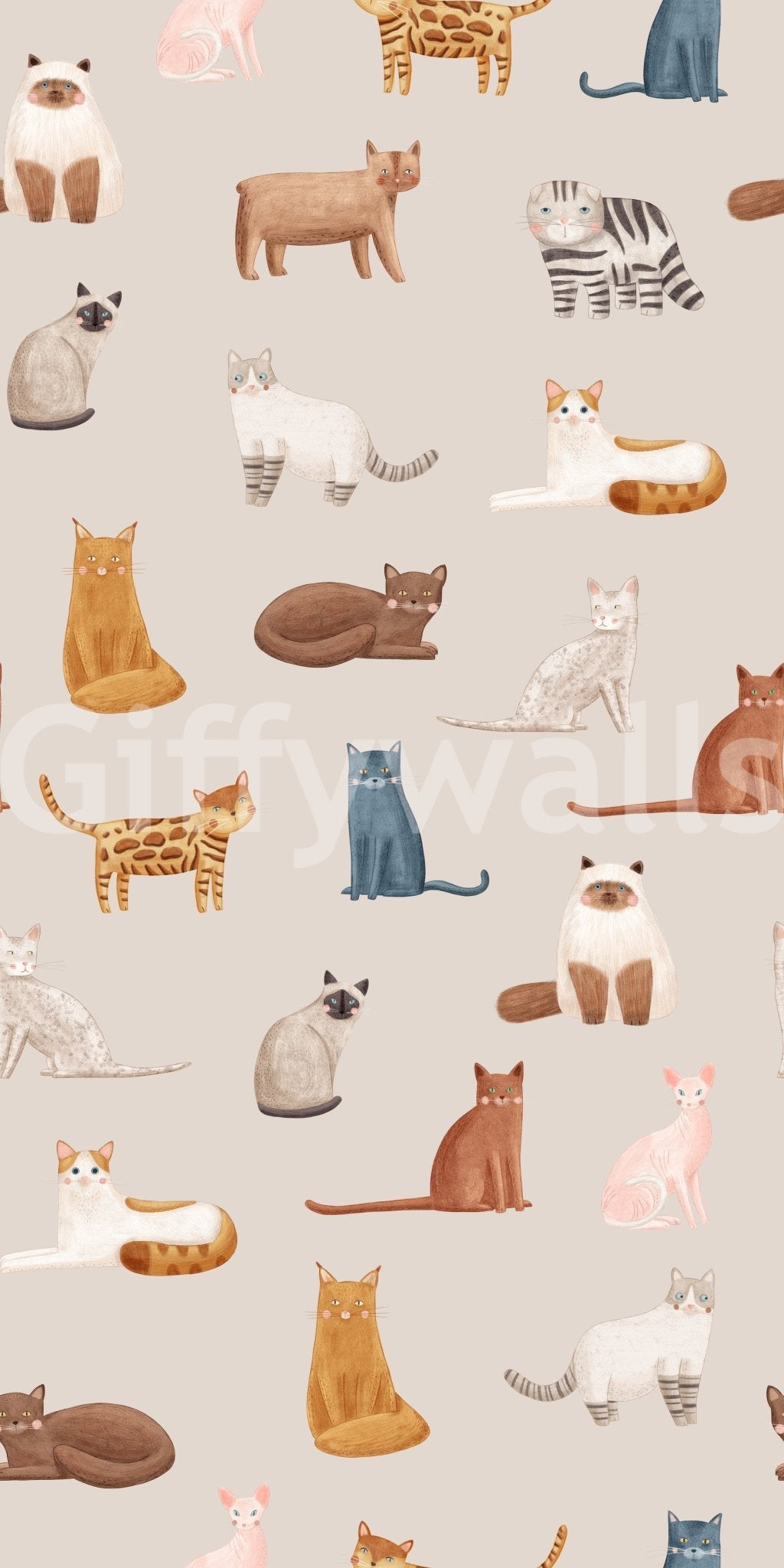 Repeating Purrfectly Pawsome Cats wallpaper with cozy illustrated cats, GD8130