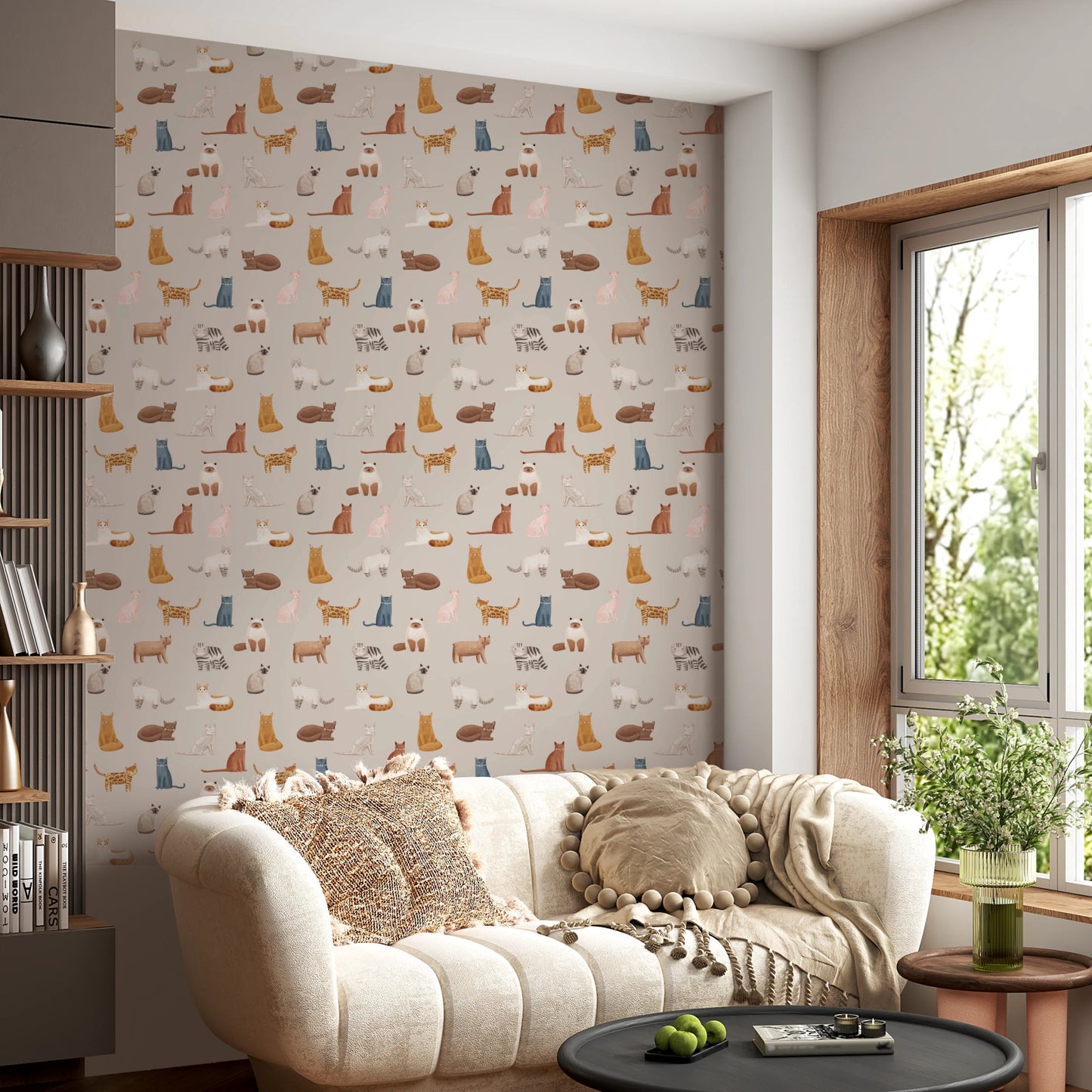 Purrfectly Pawsome Cats wallpaper blending fun animal art with soft pattern, GD8130