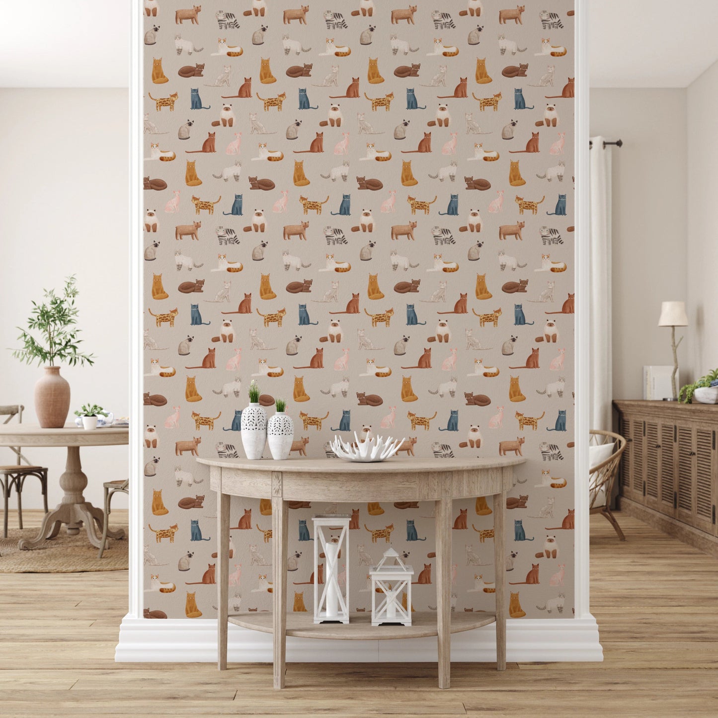 Whimsical Purrfectly Pawsome Cats wallpaper with scattered cat illustrations, GD8130