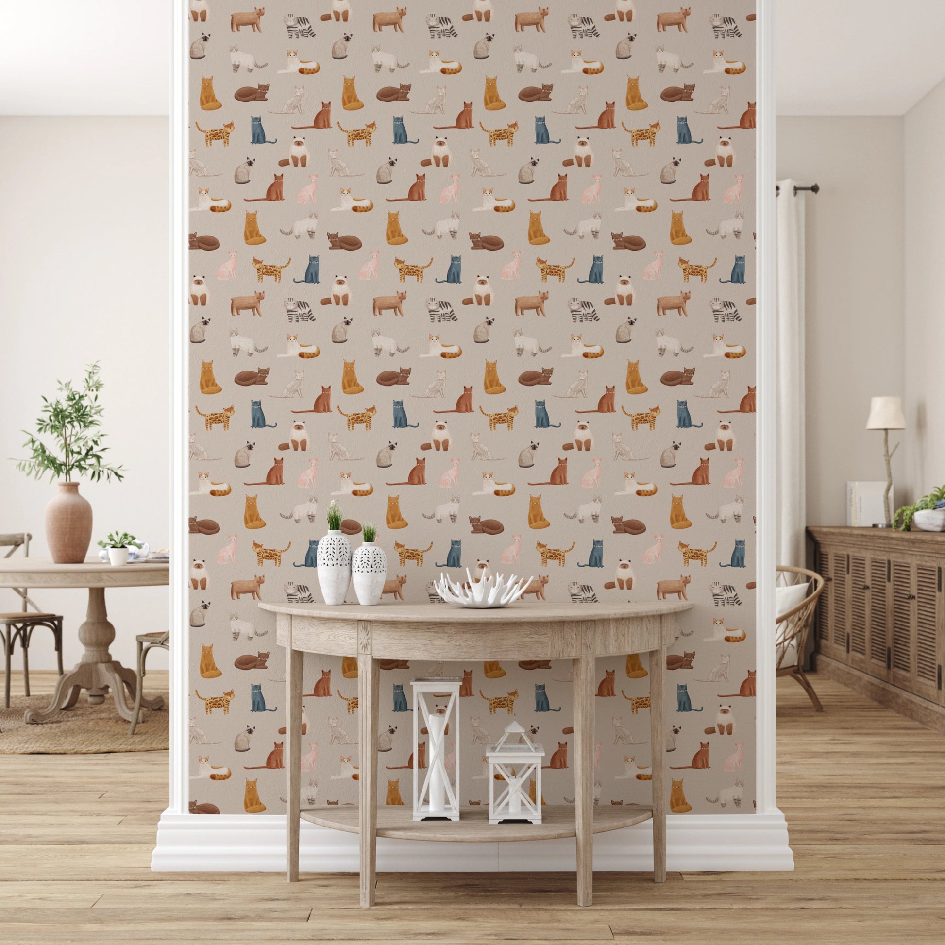 Whimsical Purrfectly Pawsome Cats wallpaper with scattered cat illustrations, GD8130