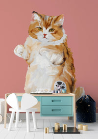 Artistic ginger cat wallpaper for study feature walls.