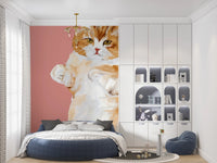 Cute standing cat wall mural for nursery wall decor.