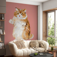 Whimsical pet portrait wallpaper for living spaces.