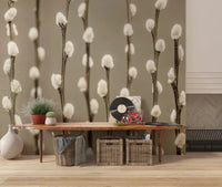 Rustic interior enhanced by Pussy Willow Wall Mural and gentle bud details, GD8627