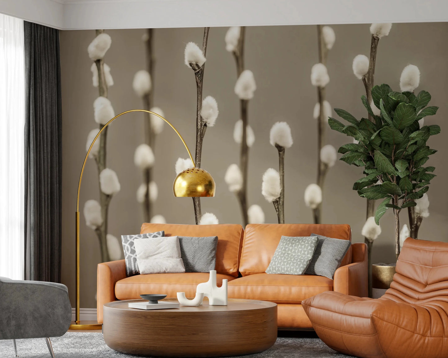 Sloped ceiling space featuring Pussy Willow Wall Mural and airy branch flow, GD8627