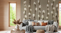 Cozy lounge arranged with Pussy Willow Wall Mural and warm neutral backdrop, GD8627