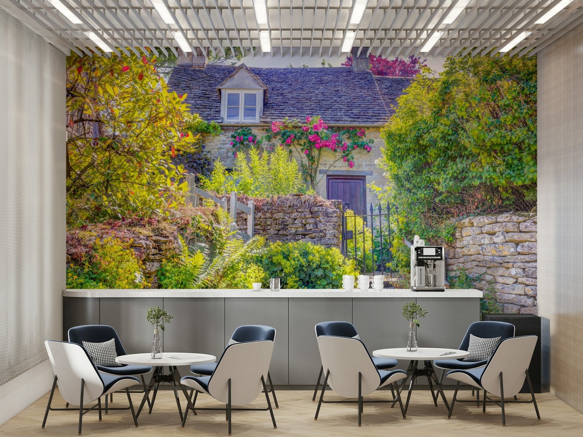 The wallpaper is used as a feature wall in a bedroom.

