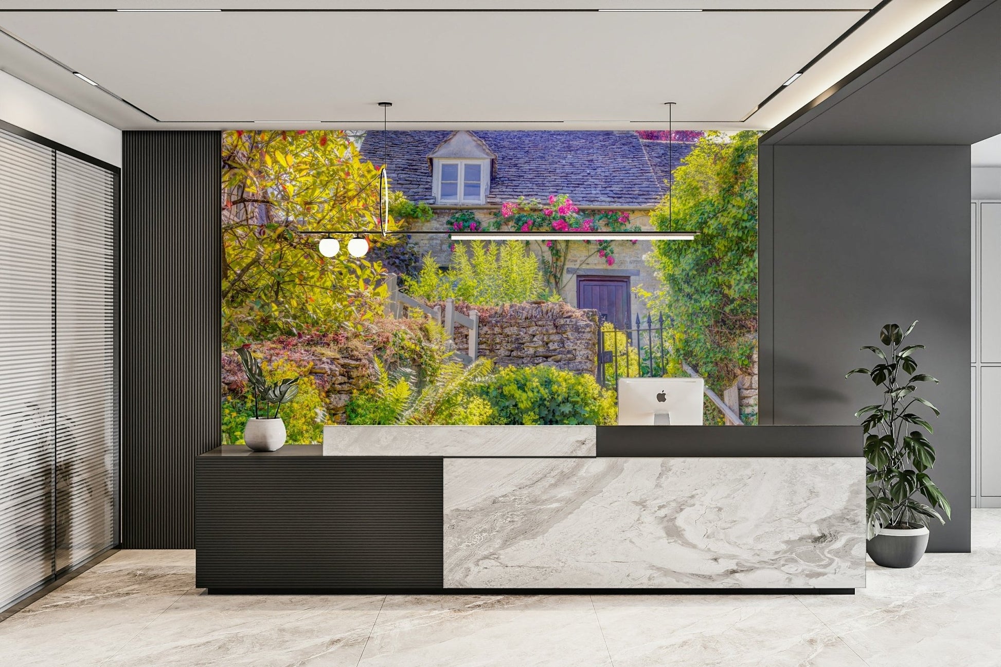 A detail shot of the garden and flowers around the cottage.

