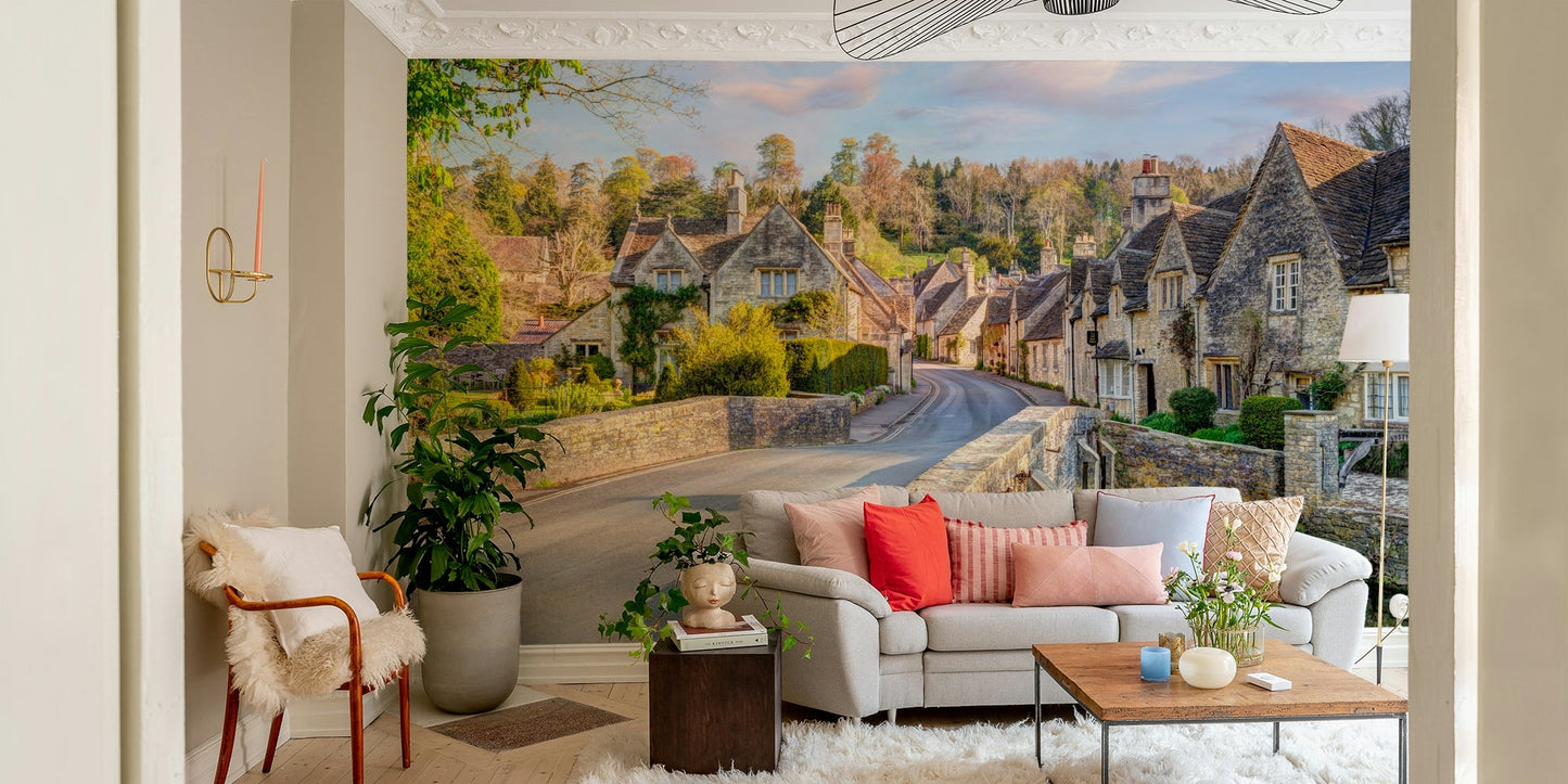 Classic village scene wallpaper for interiors, GD2657