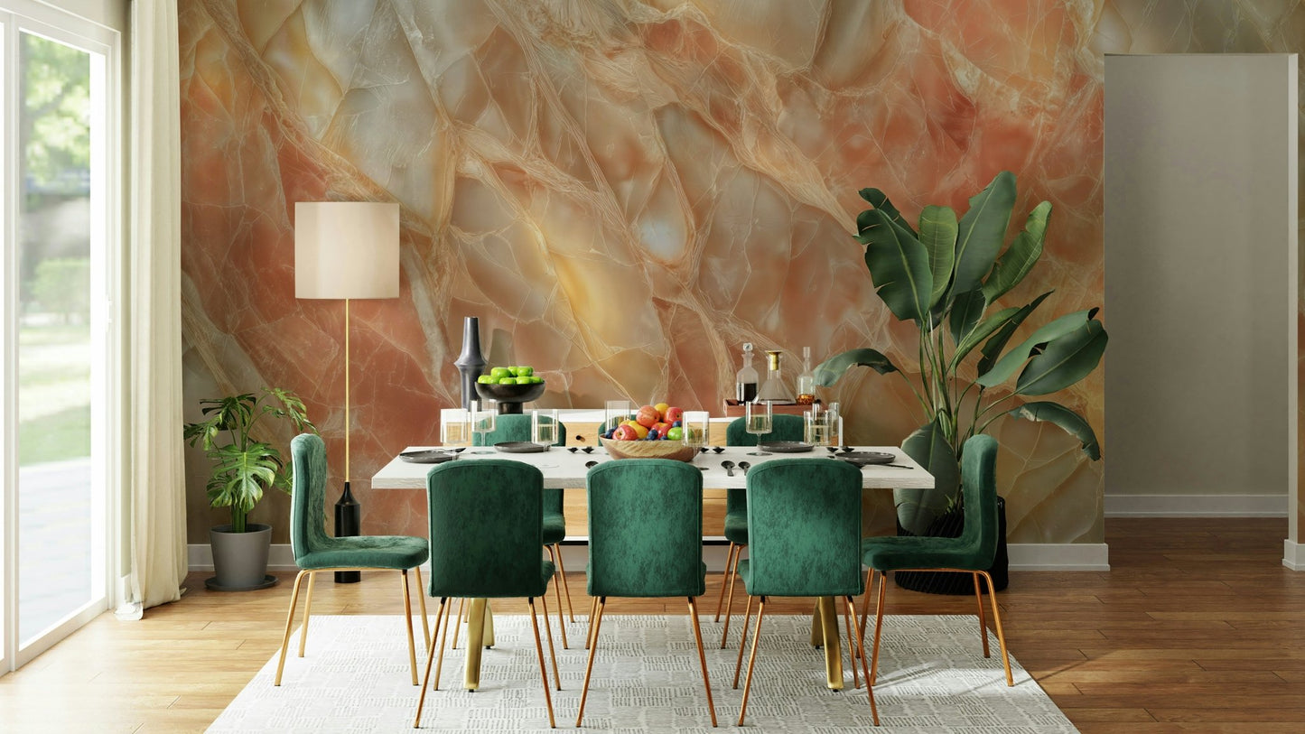 A graceful subtle pattern wall mural in peach and white tones., GD5137