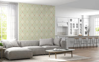 Vintage style floral wallpaper with ochre accents for a feature wall.