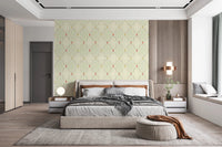 Light cream and green floral wall mural for a bright kitchen interior.