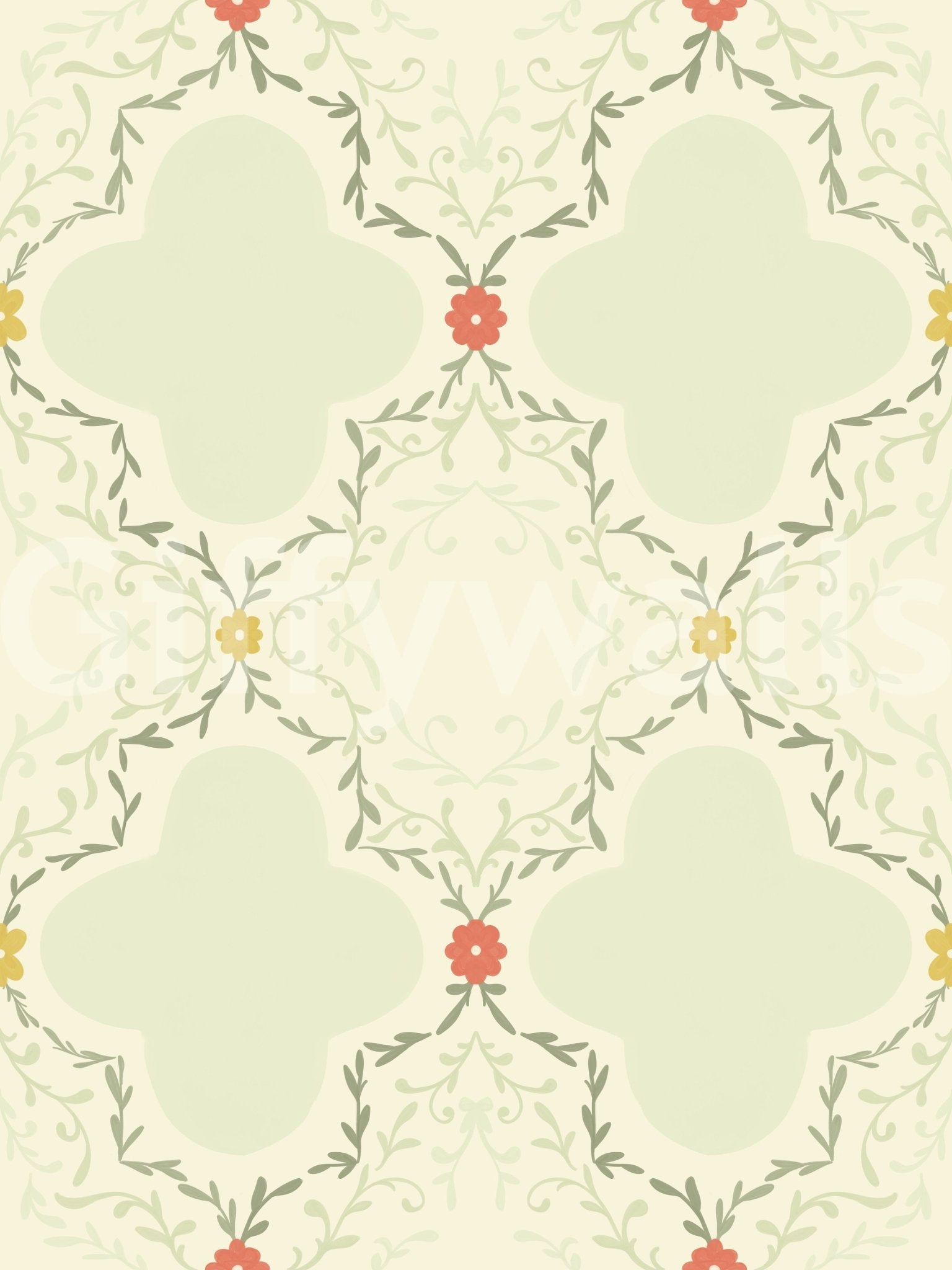 Quatrefoil Vines Wallpaper used as a sophisticated backdrop in a hallway.