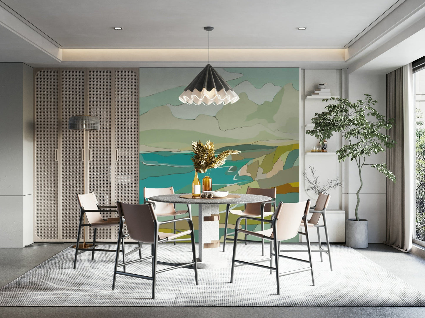 Bedroom decorated with Quiet Coastline mural

