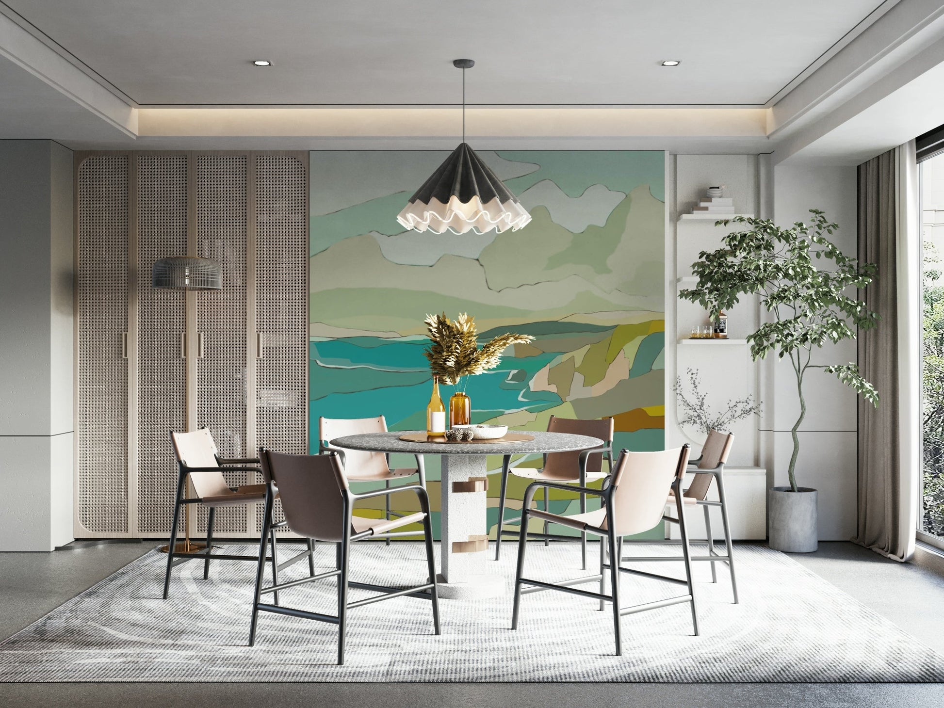 Bedroom decorated with Quiet Coastline mural

