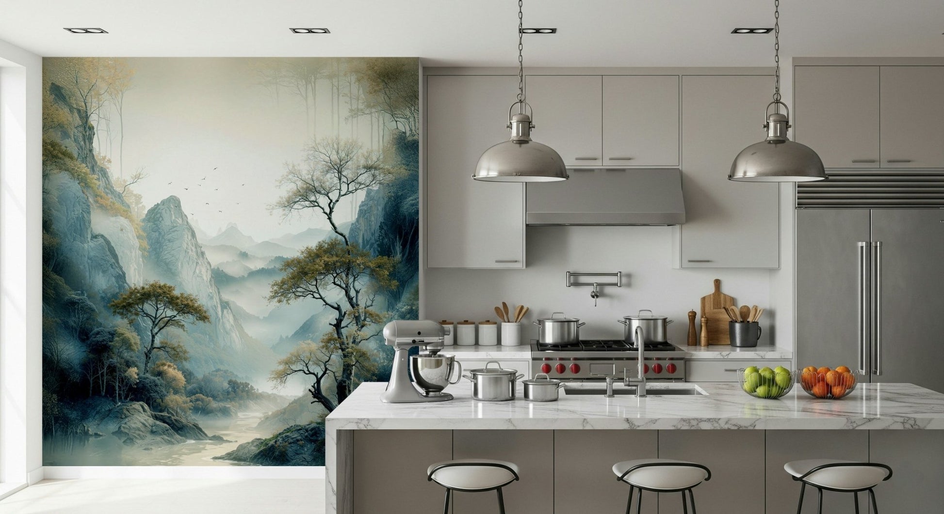Installation showcasing the expansive beauty of the Quiet River Valley Wall Mural.