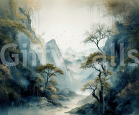 Corner view showing the depth of the Quiet River Valley Wall Mural artwork.