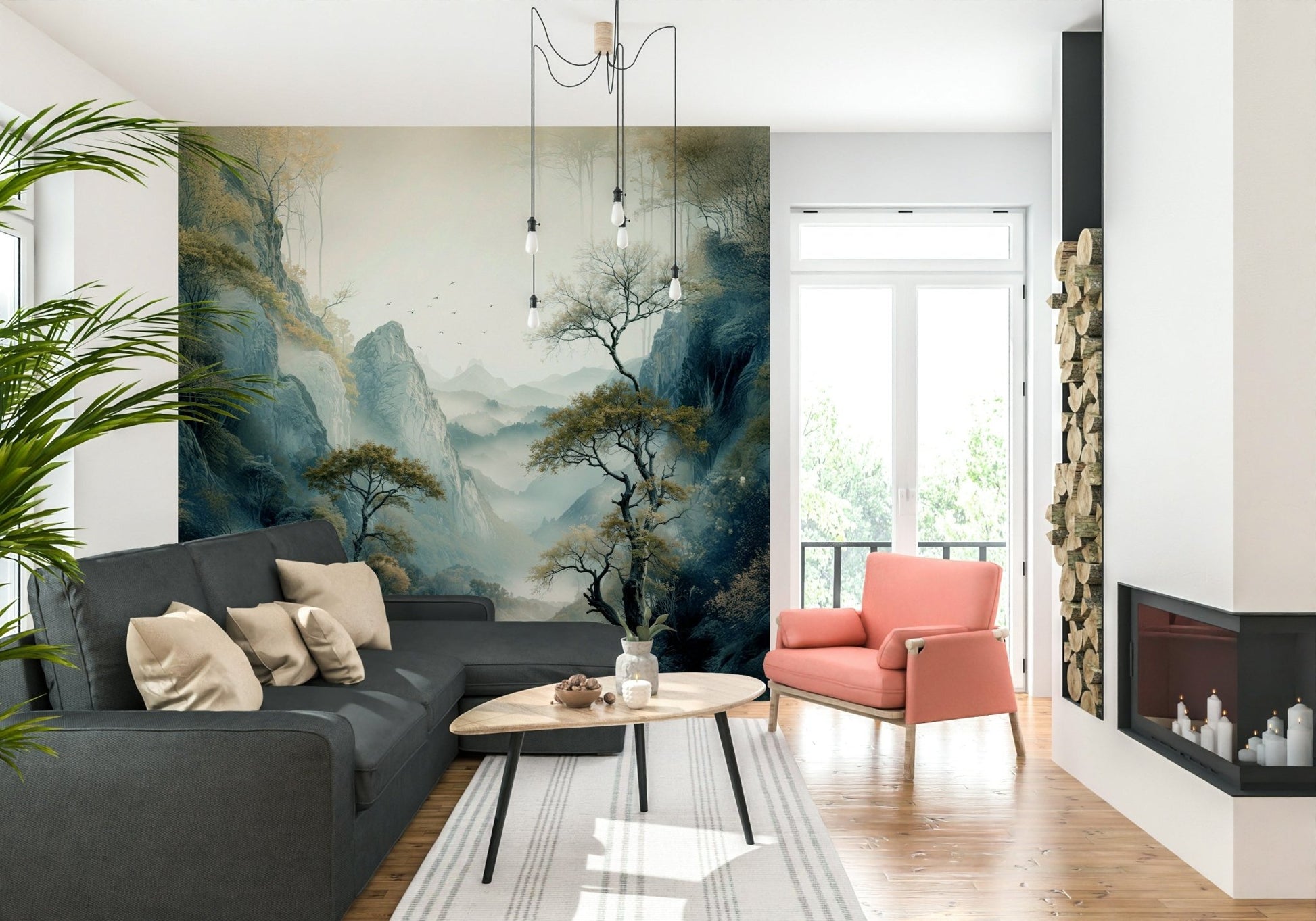 Soft watercolor effect visible across the Quiet River Valley Wall Mural surface.