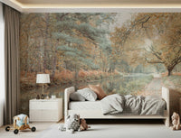Wooded banks Quiet Waters Wall Mural with still water.