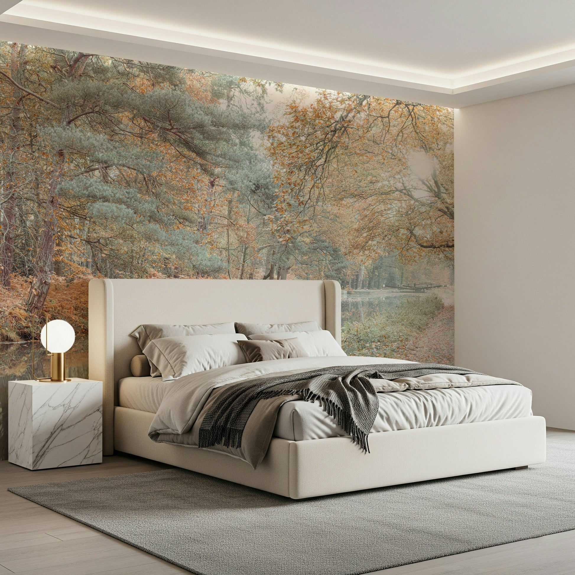 Soft colors Quiet Waters Wall Mural and ferns detail.