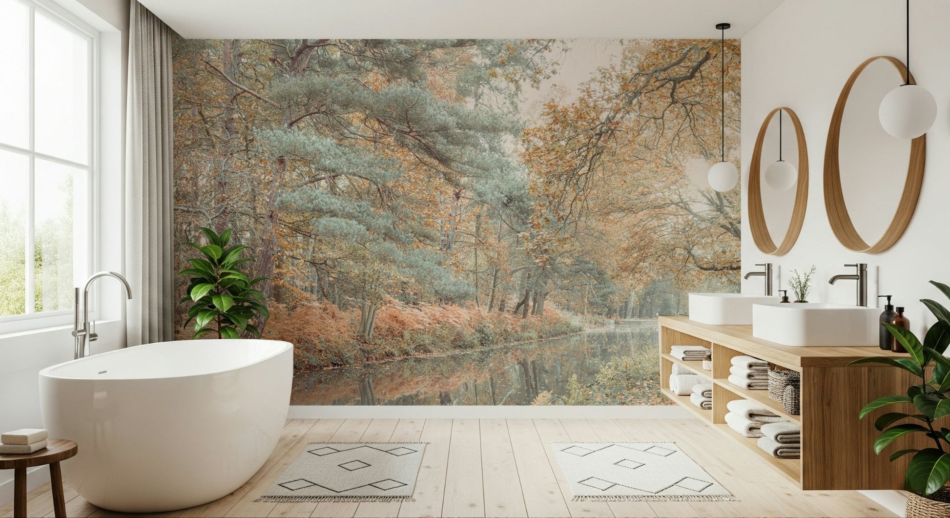 Panoramic forest Quiet Waters Wall Mural canal view.