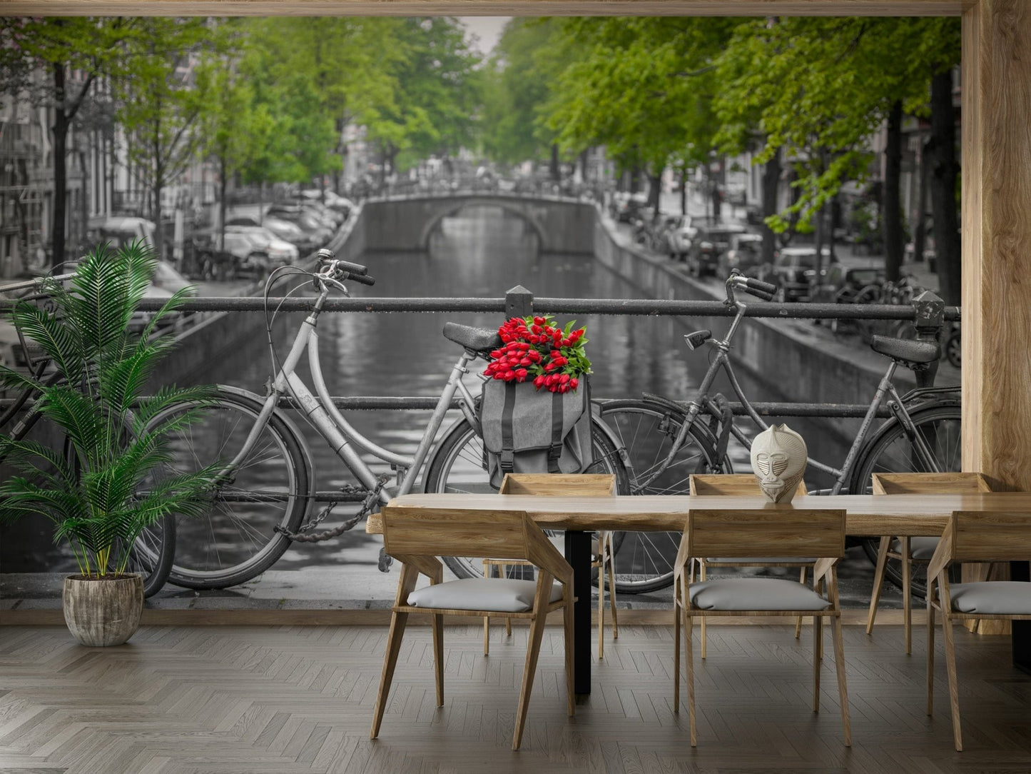 The peel and stick wallpaper showing realistic street textures.

