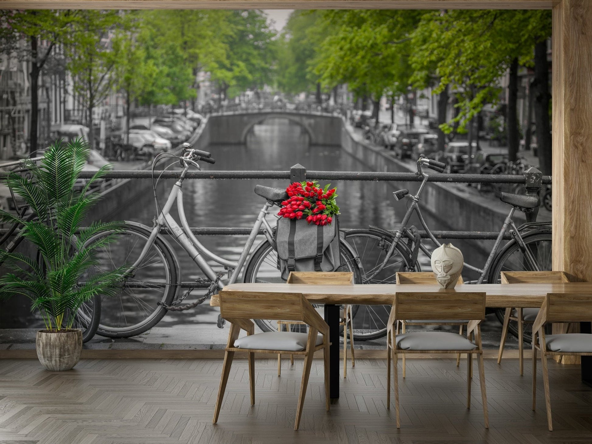The peel and stick wallpaper showing realistic street textures.

