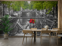 The peel and stick wallpaper showing realistic street textures.

