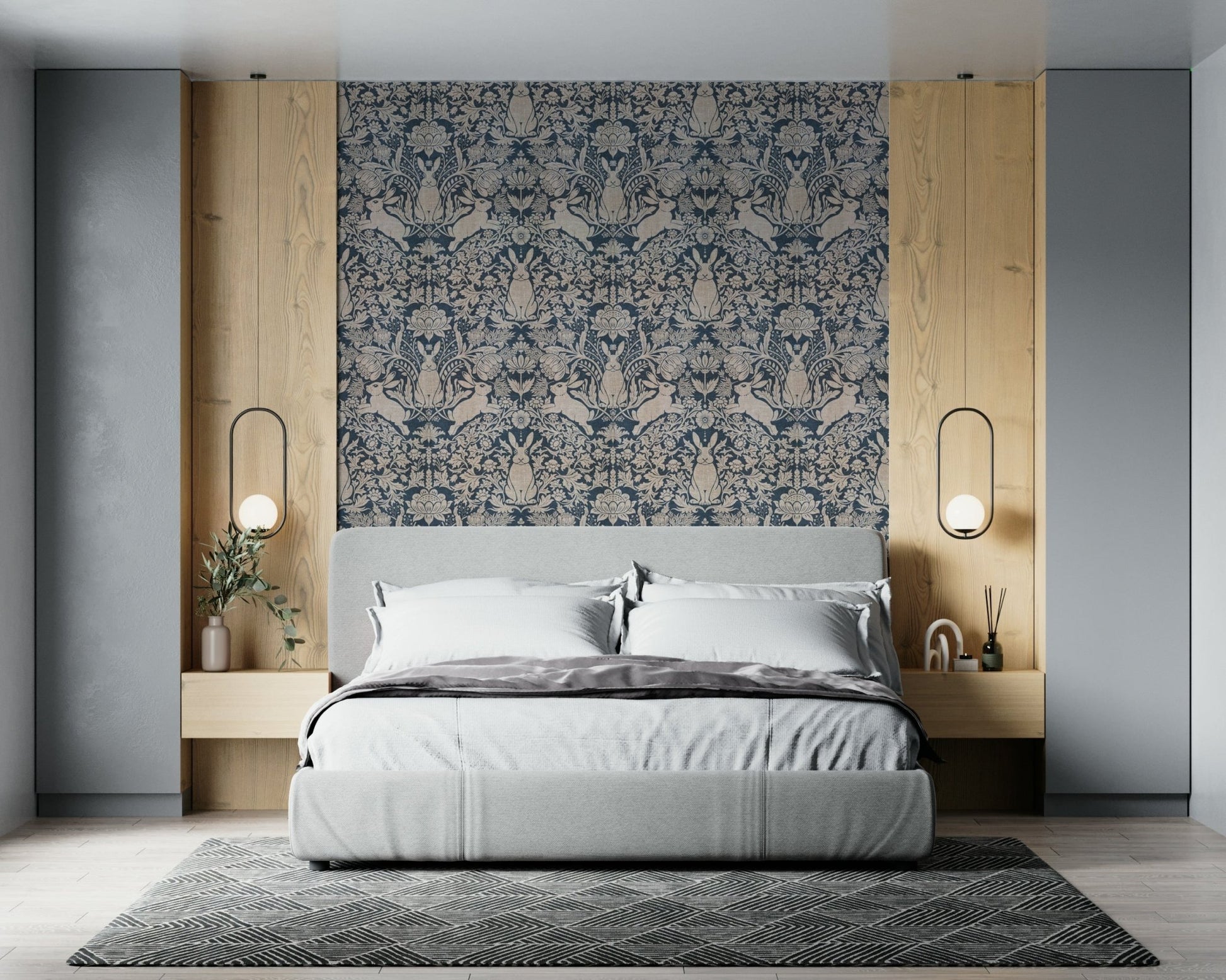 A graceful subtle pattern wall mural in cool, tranquil tones., GD5827