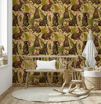 Full view of a cozy nursery with the Rabbits and woodland flora Wallpaper.