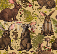 Traditional style home decor with the Rabbits and woodland flora Wallpaper.
