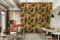 Detailed ferns and mushrooms on the Rabbits and woodland flora Wallpaper mural.