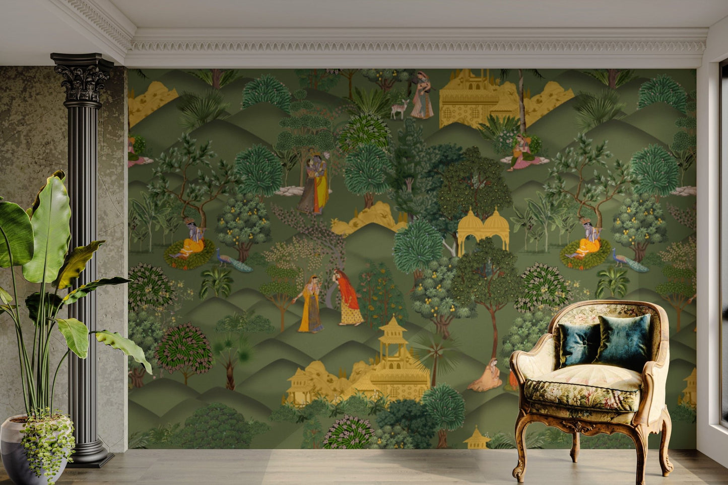 Vrindavan themed spiritual wall mural

