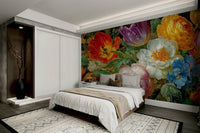 An artistic dark floral mural for home decor.

