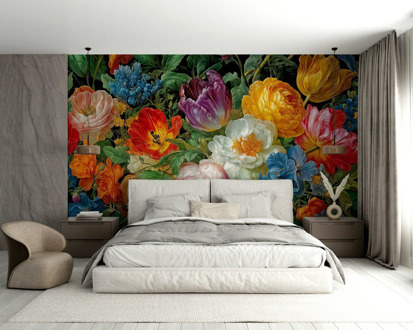 A classic still life wallpaper for walls with a floral theme.

