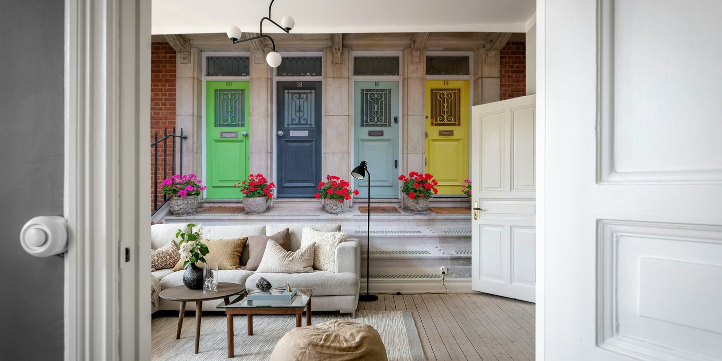 Bright doorway mural for home interiors

