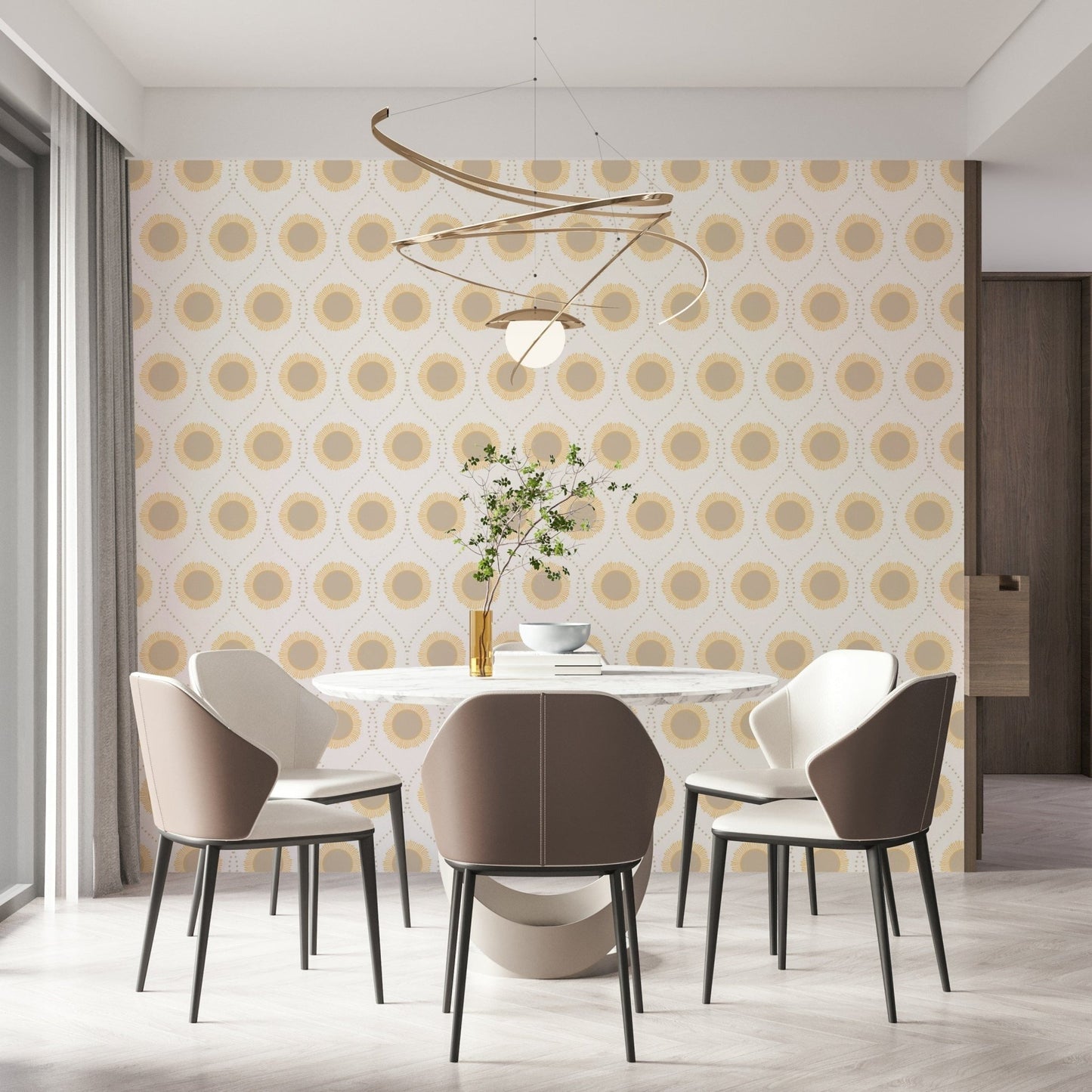 Sun design on the Radiant Sunburst Pattern Wallpaper print.