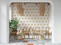 Repeating sun circle motif on Radiant Sunburst Pattern Wallpaper print.