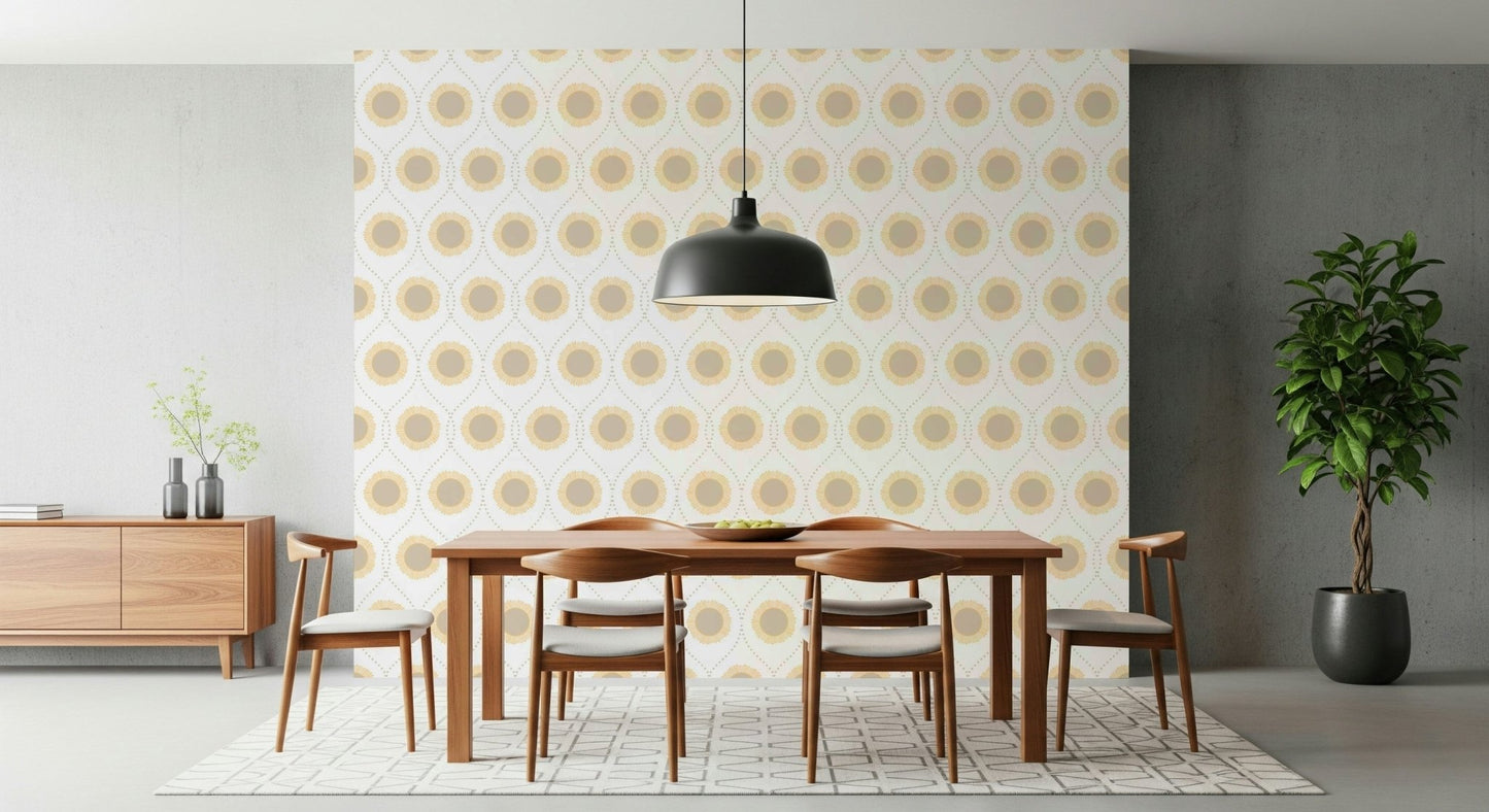 Radiant Sunburst Pattern Wallpaper focal point for a light room.