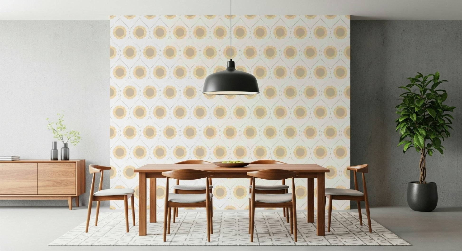 Radiant Sunburst Pattern Wallpaper focal point for a light room.