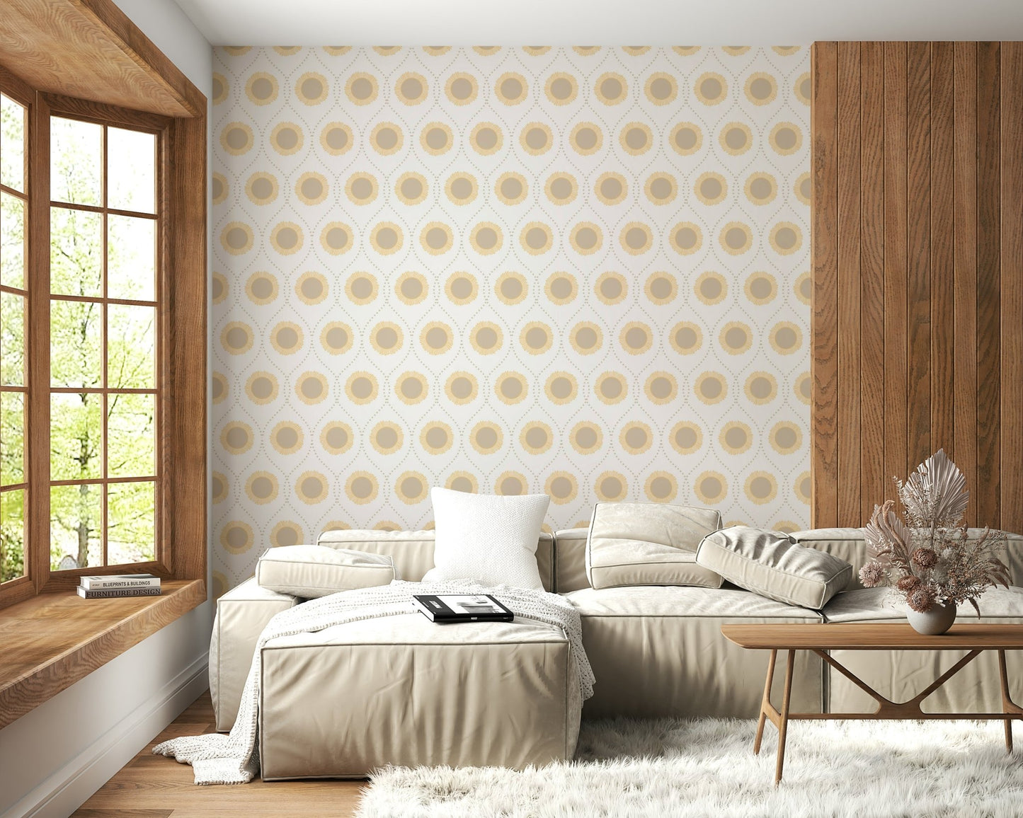 Boho Minimalist Mural mural wallpaper in a quiet room.