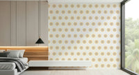 Wide room perspective featuring the dynamic Radiant Sunburst Pattern Wallpaper.