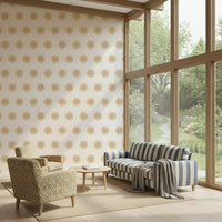 Soft beige and gold colors of Radiant Sunburst Pattern Wallpaper.